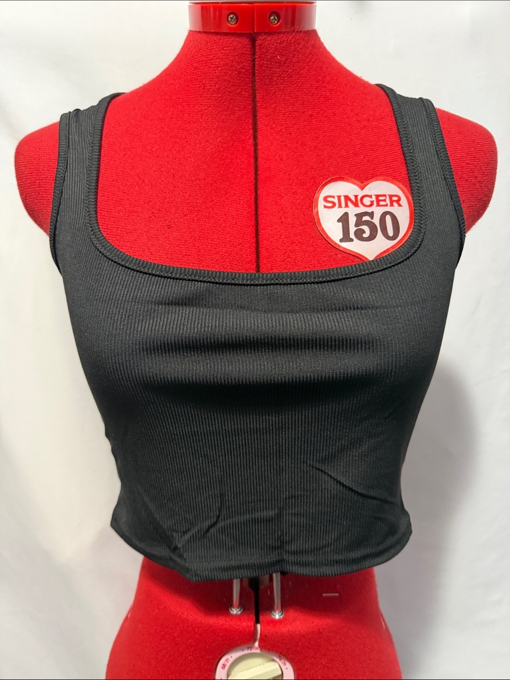 Square-Neck Black Ribbed Crop Top for Women